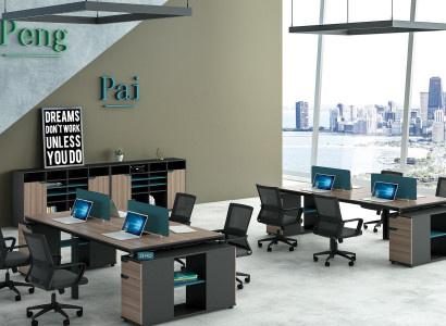 Office furniture setup tables desk call center wood 4 workstations desk